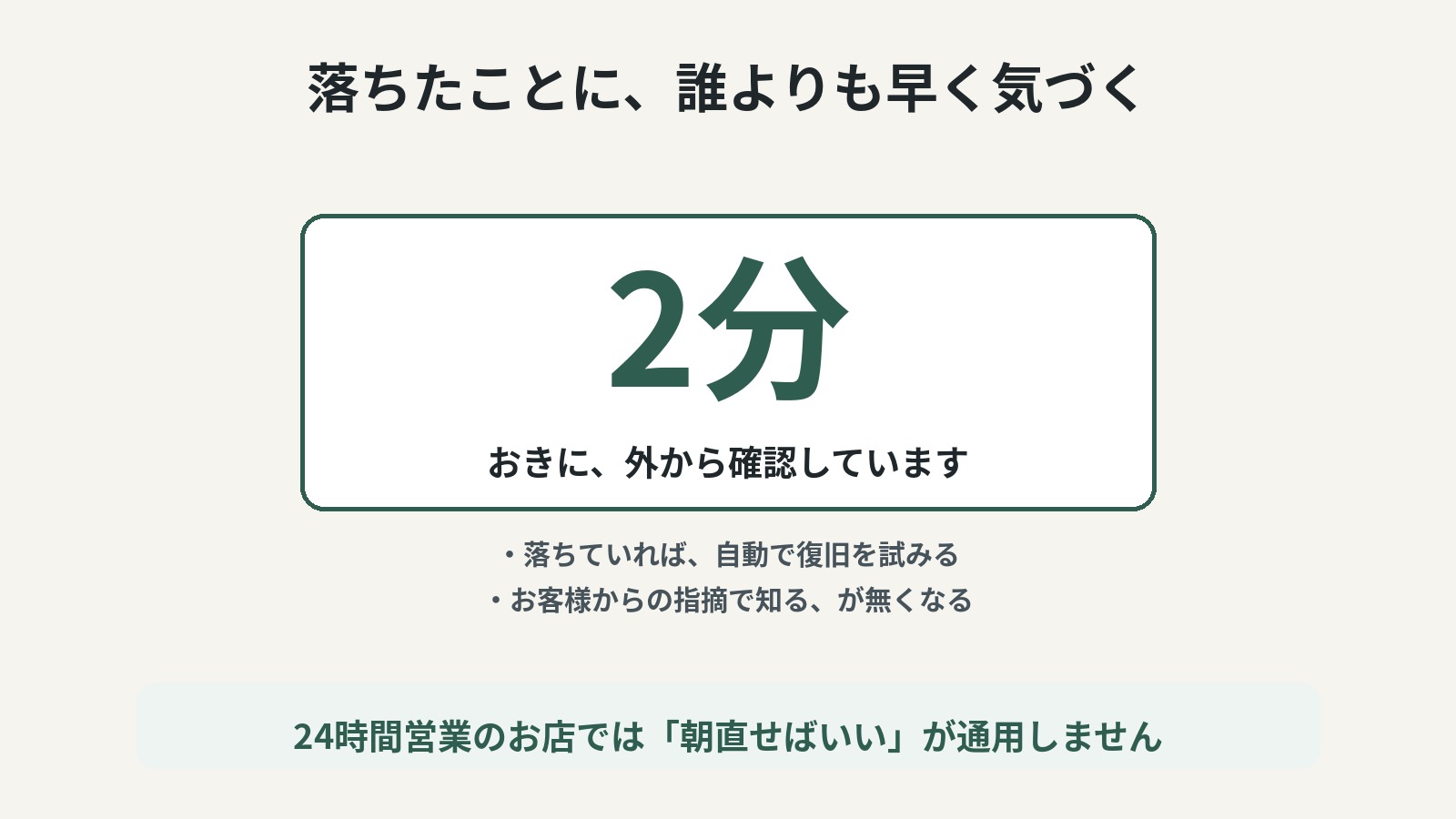 2分おきに外から確認し、落ちていれば自動で復旧を試みます。